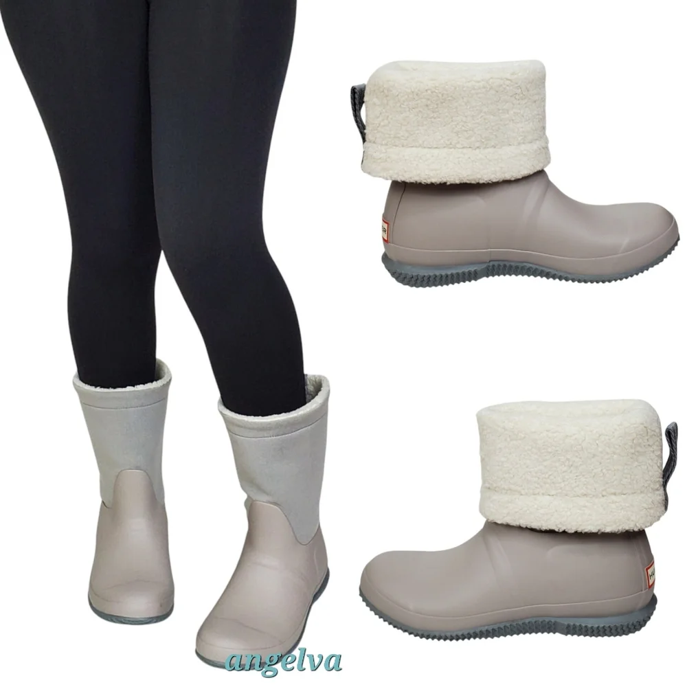 NWT Hunter original insulated roll top sherpa rain boots gray winter outdoor